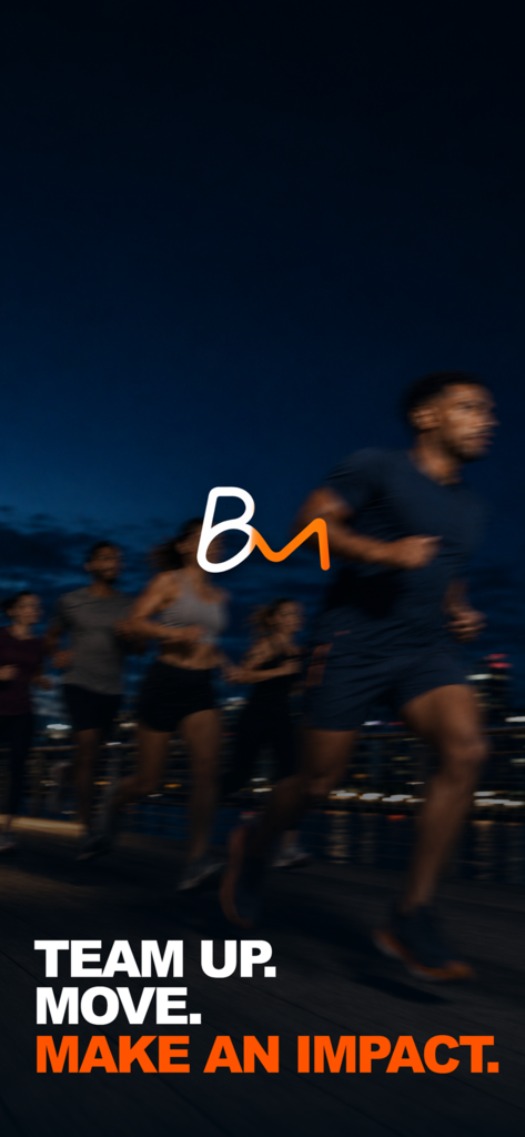 BetterMiles app welcome screen with a team running at night
